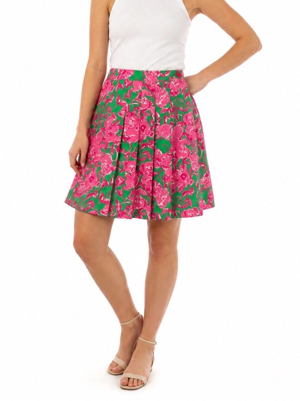 Lily Pulitzer Floral Pleated Skirt Pink & Green